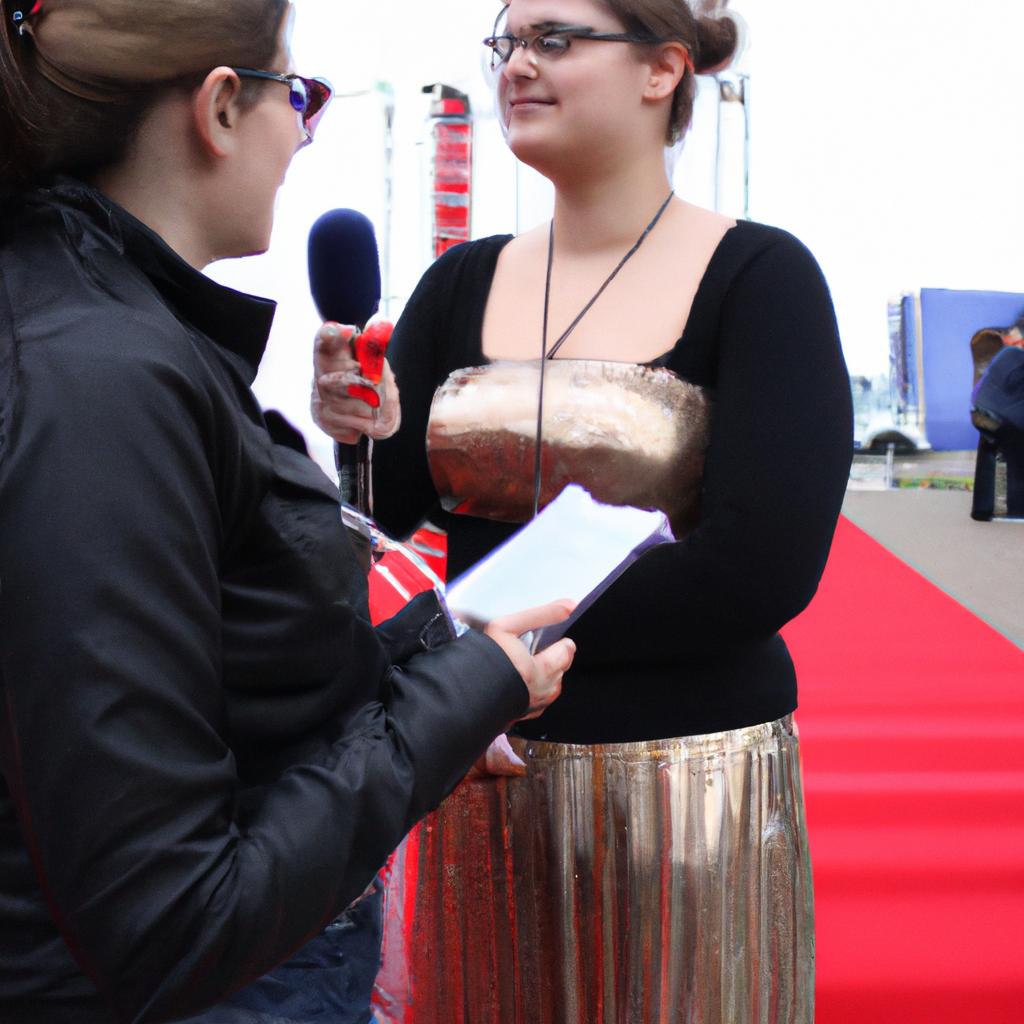 Woman interviewing celebrities at red carpet