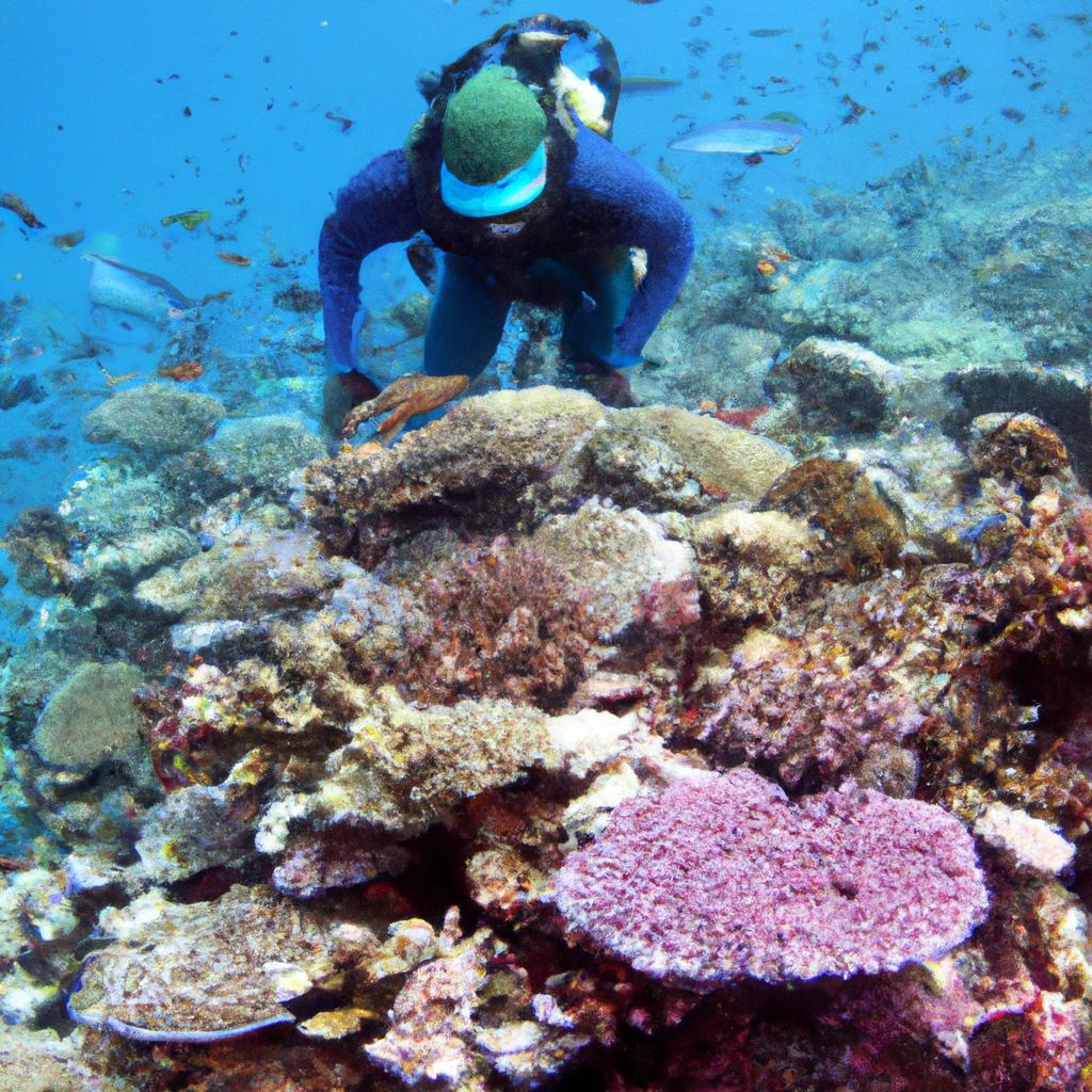 Scientist exploring vibrant coral reef