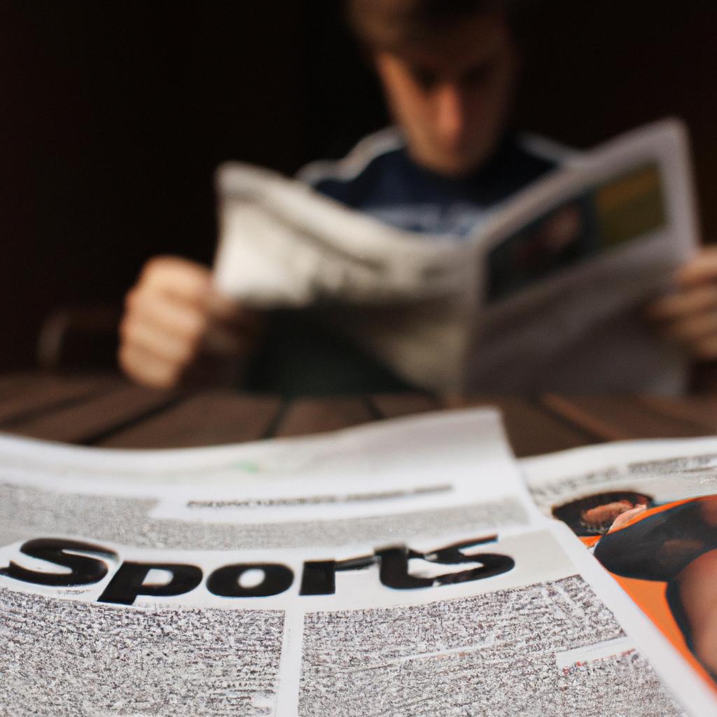 Person reading newspaper about sports